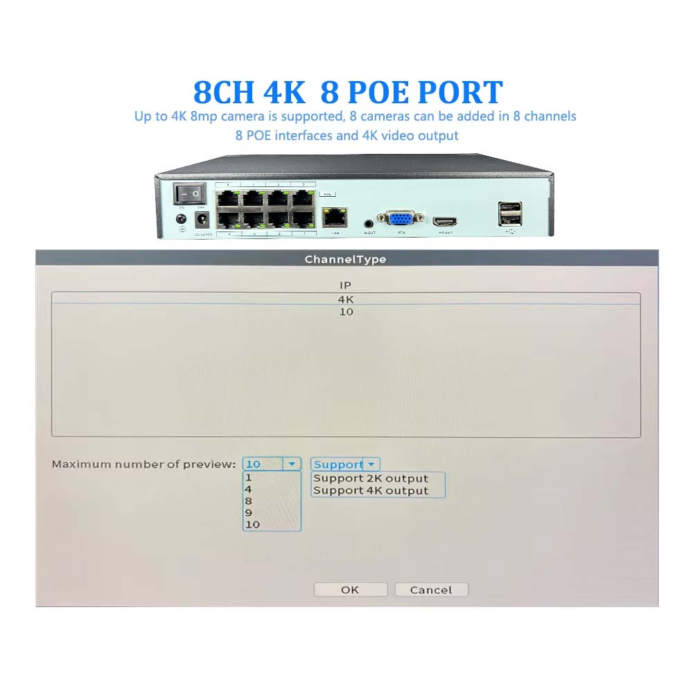 4K 10CH NVR 4/8Port POE For 8M - đánh giá và giá Security Ip Camera